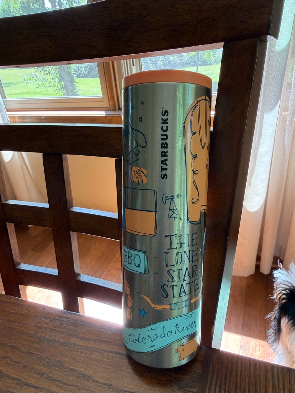 Starbucks Silver Texas Longhorns Tumbler with Orange Accents